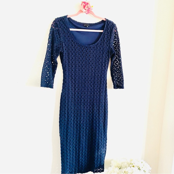 💕 Blue Knit Long Sleeves MIDI Dress SZ S - Picture 13 of 15